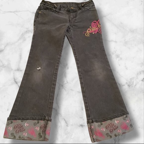 PellePelle Girls Size 6X Black Jeans With Belle Belle Design & Embroidered Cuffs - Picture 13 of 16